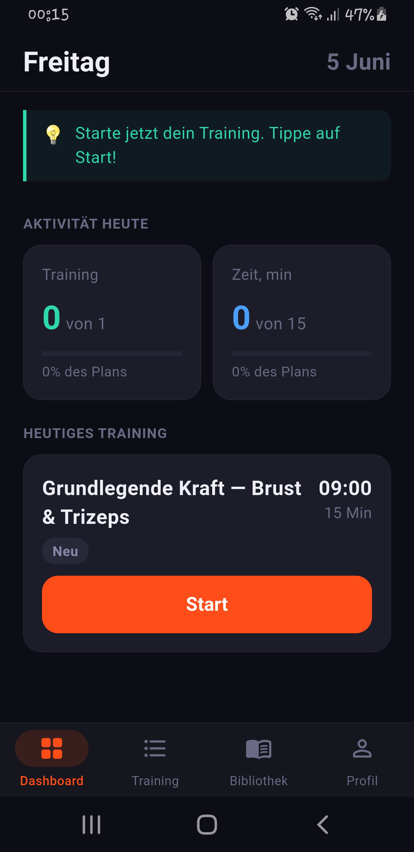 Fitence dashboard with today's workout and activity