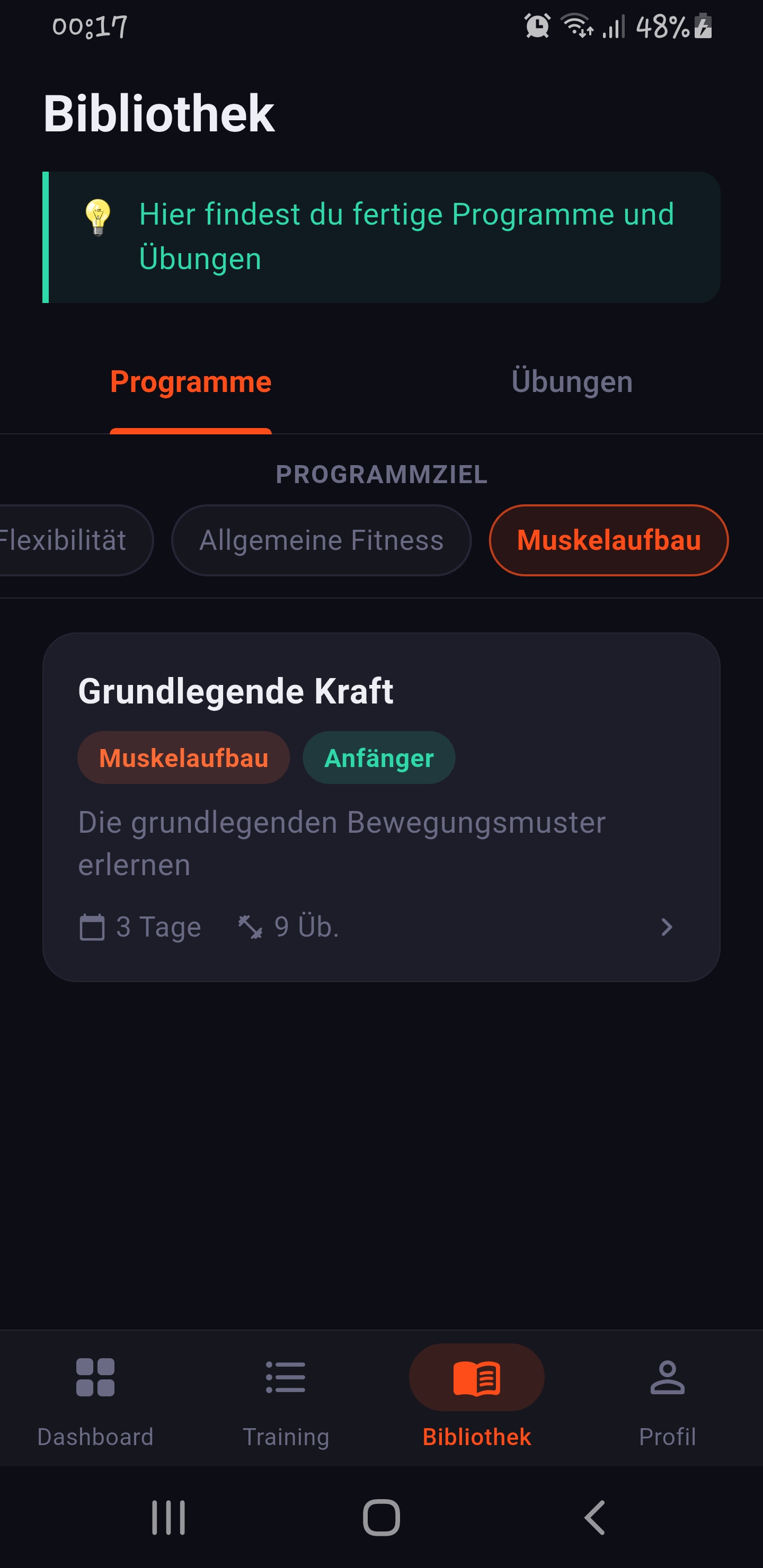 Workout library with ready-made programs