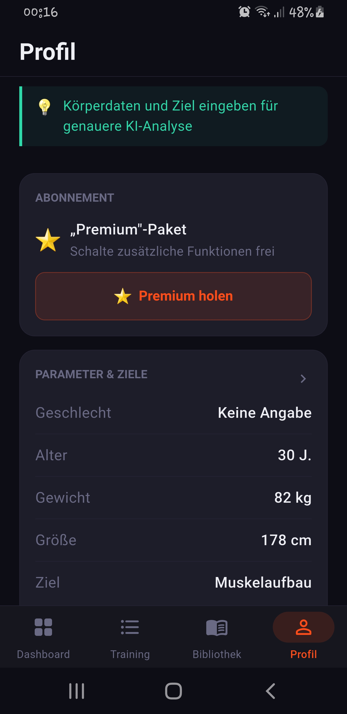 Profile and training statistics