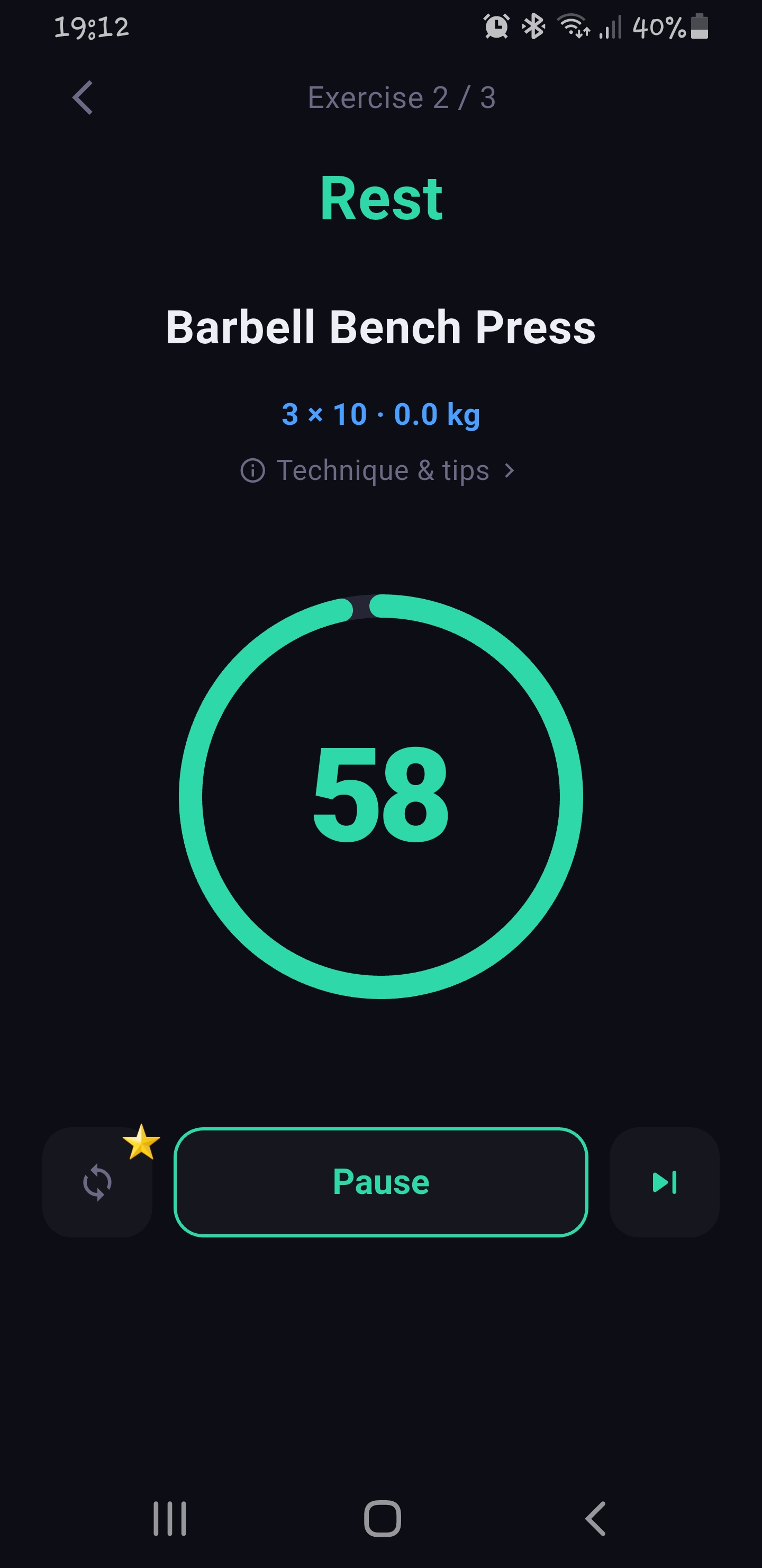 Fitence rest timer between sets