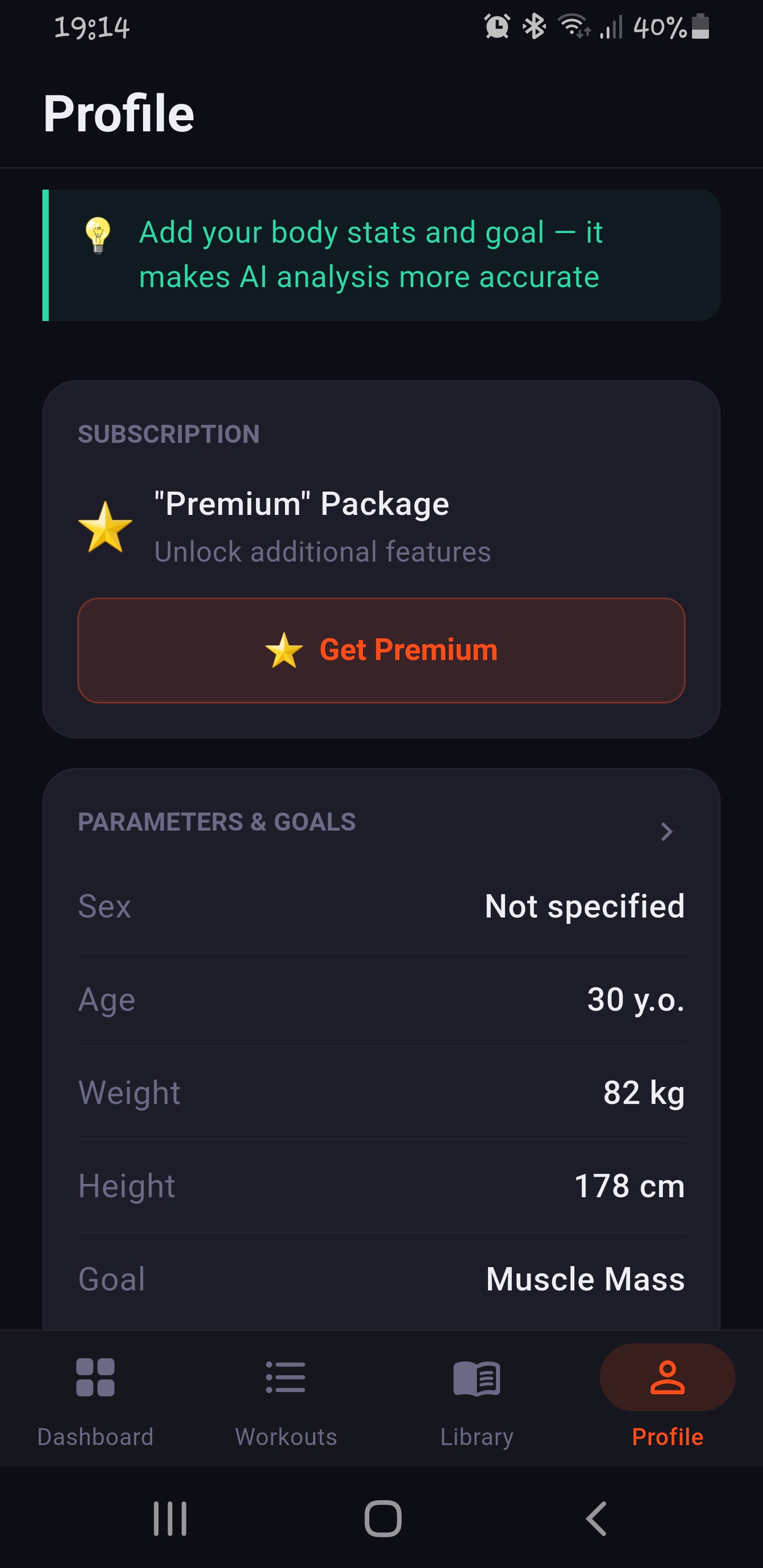 Profile and training statistics