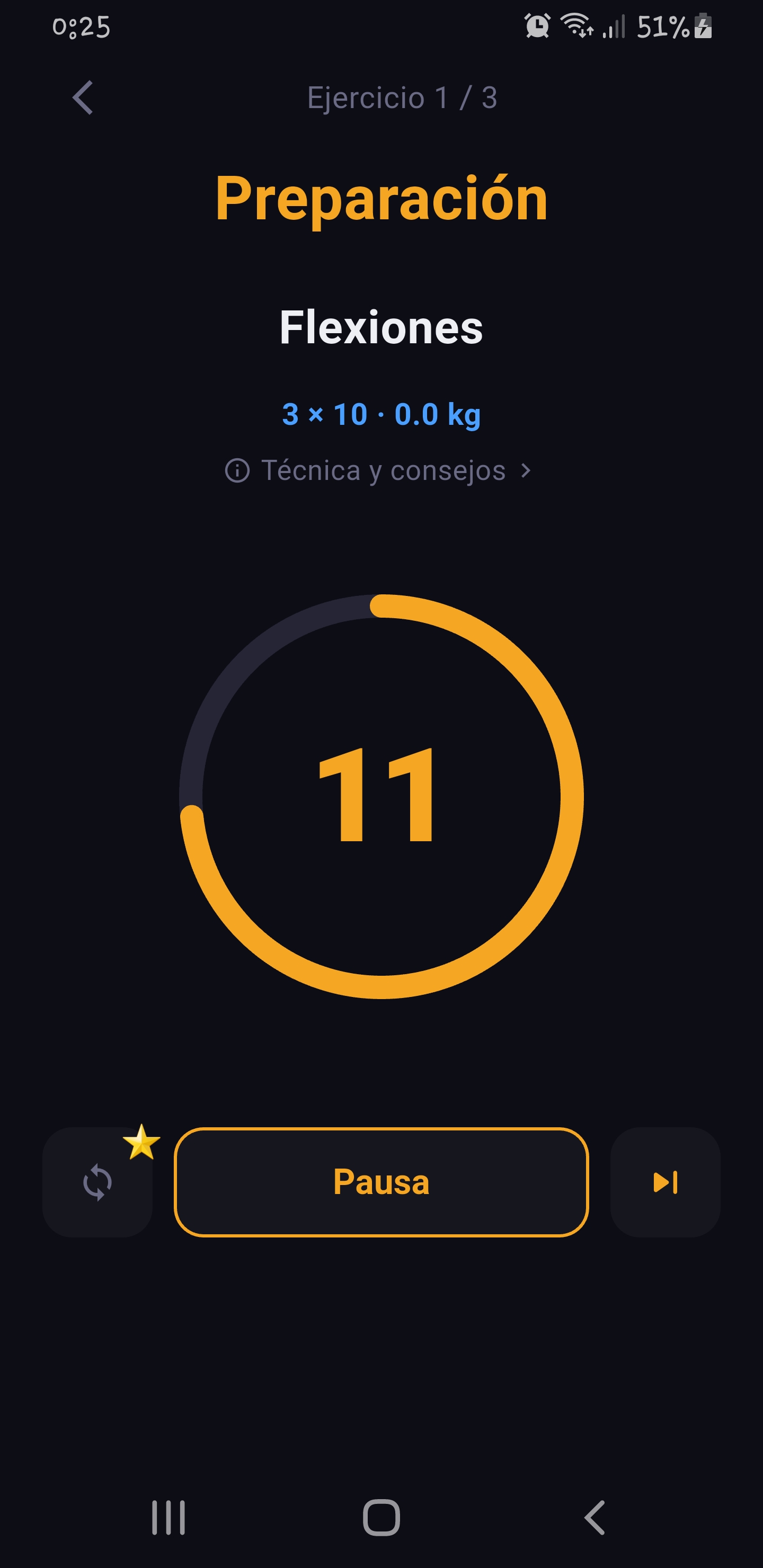 Fitence workout prepare screen with set countdown