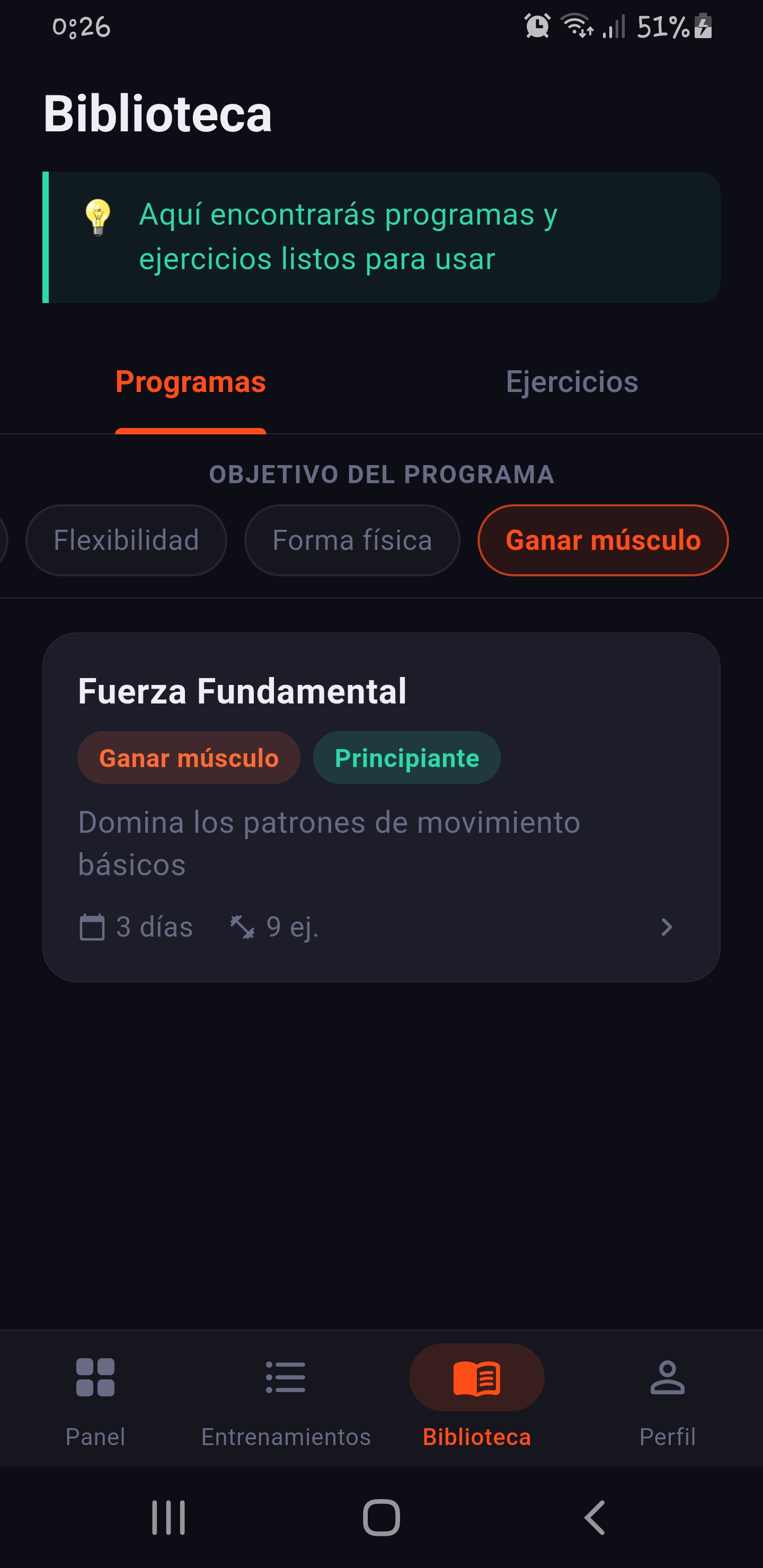 Workout library with ready-made programs