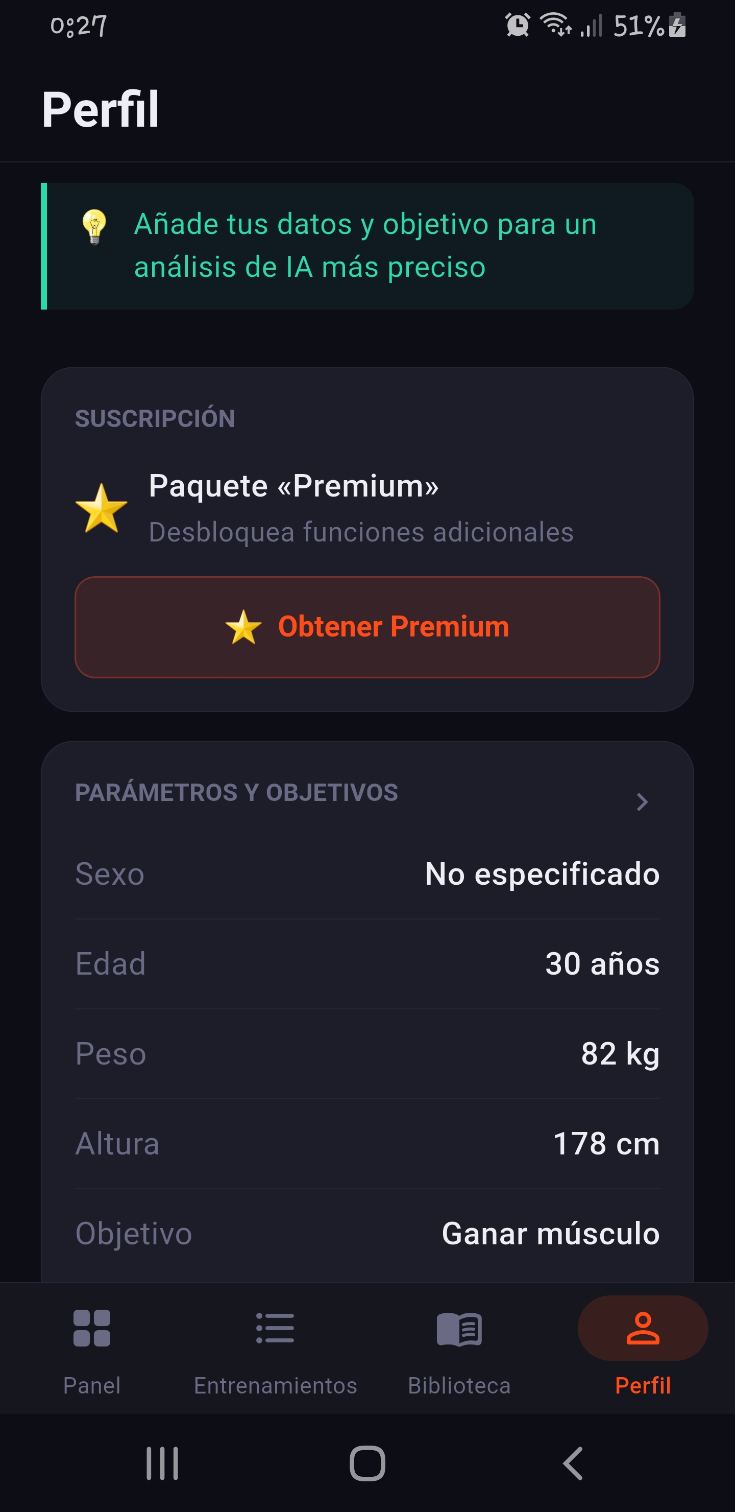 Profile and training statistics