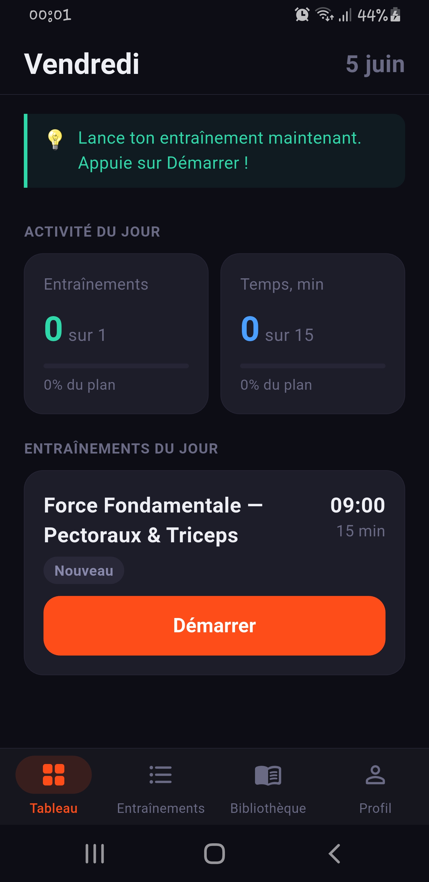 Fitence dashboard with today's workout and activity