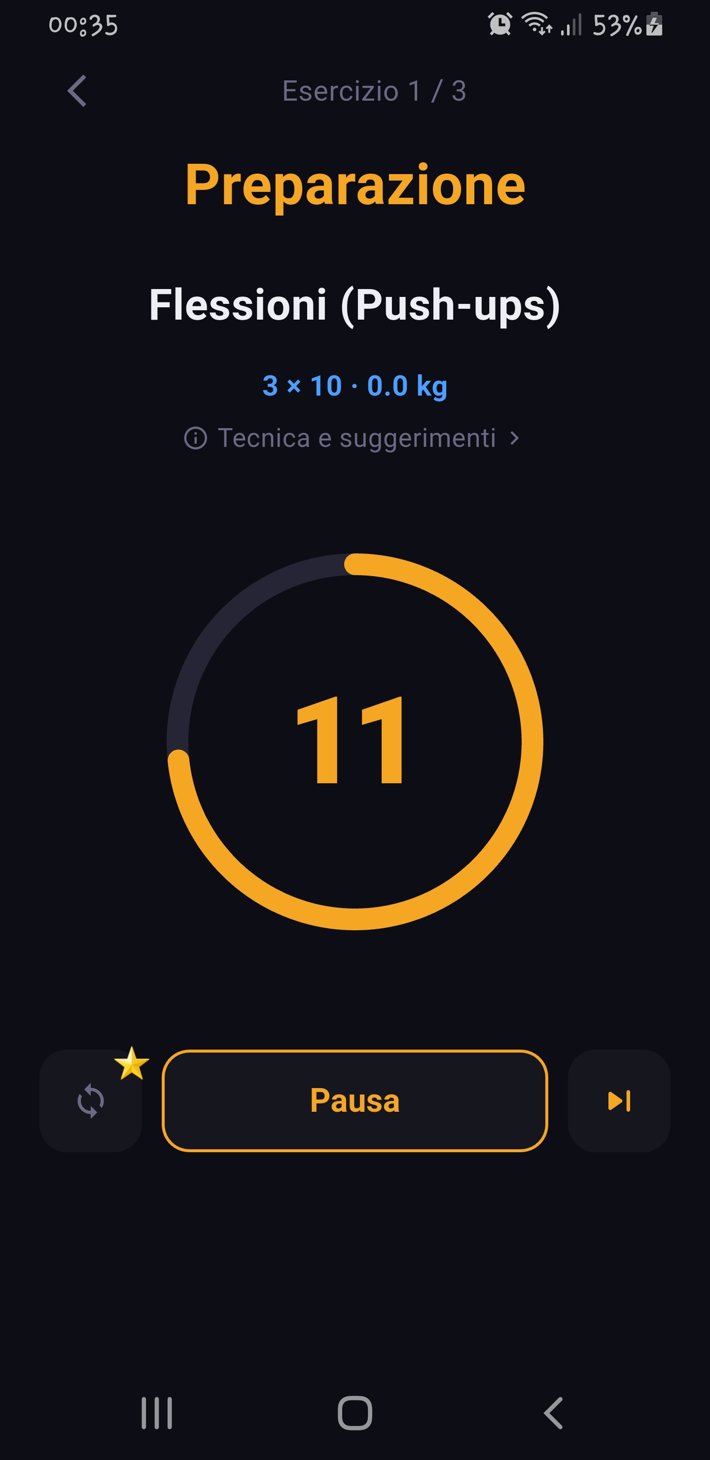 Fitence workout prepare screen with set countdown