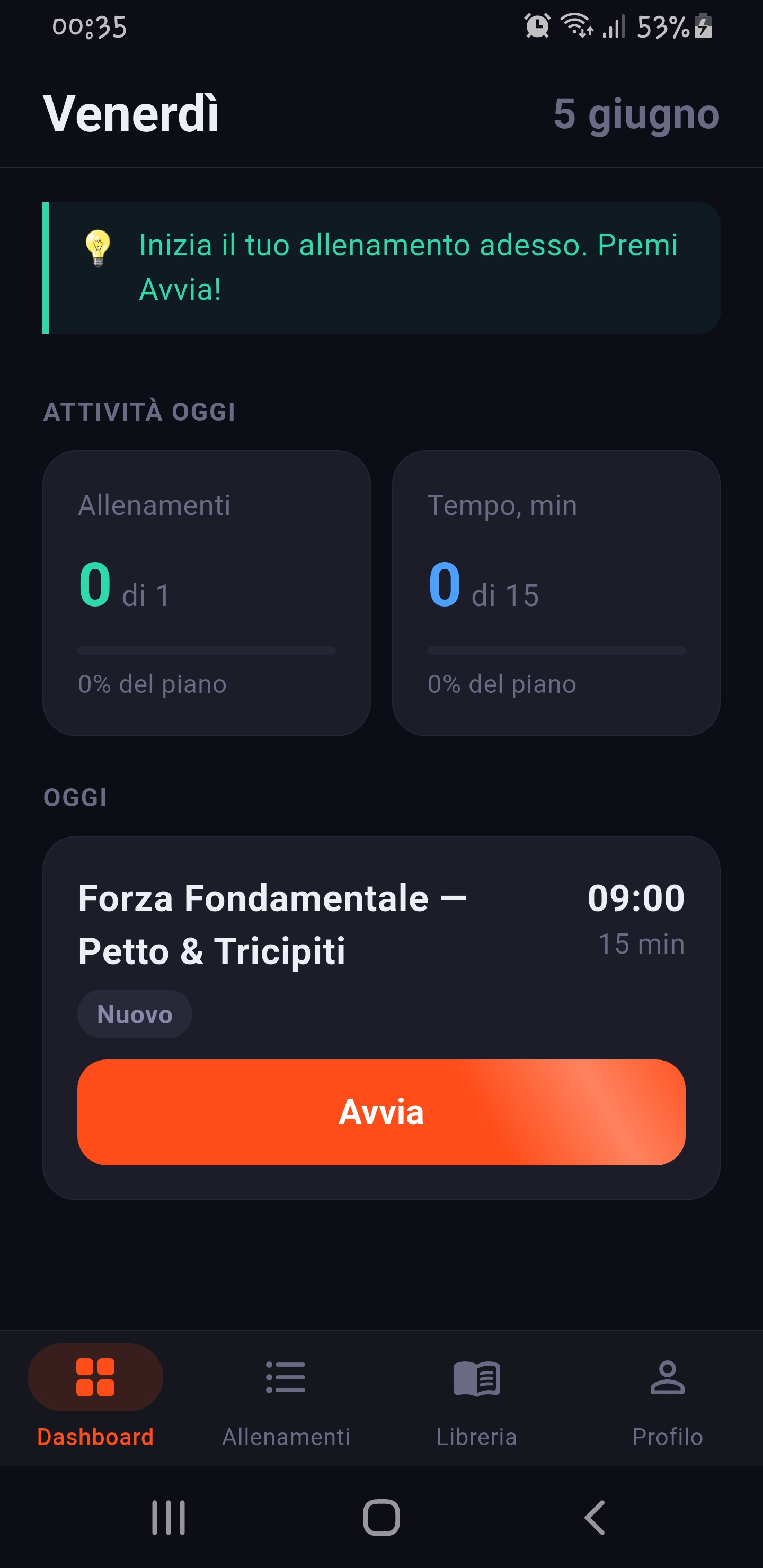 Fitence dashboard with today's workout and activity