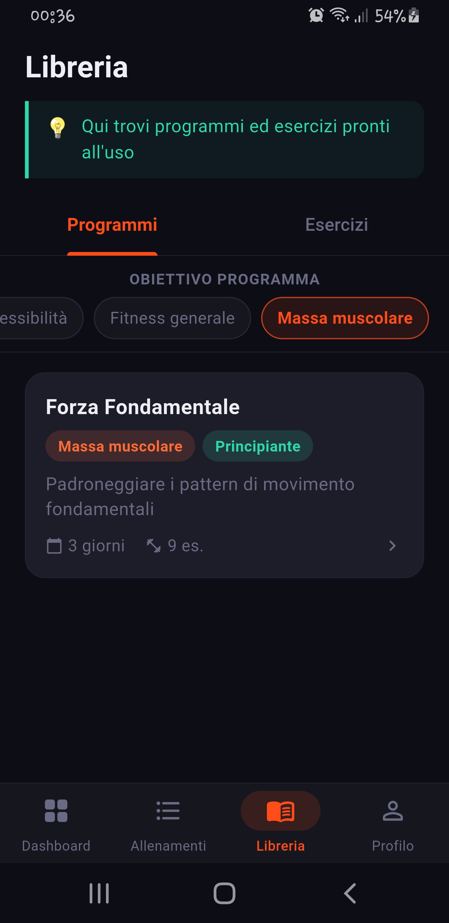 Workout library with ready-made programs