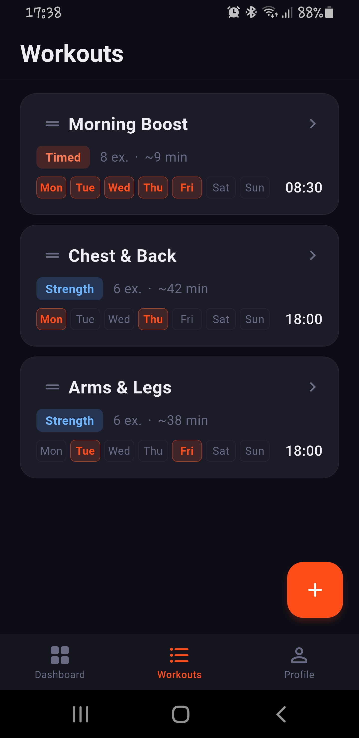 Workouts screen